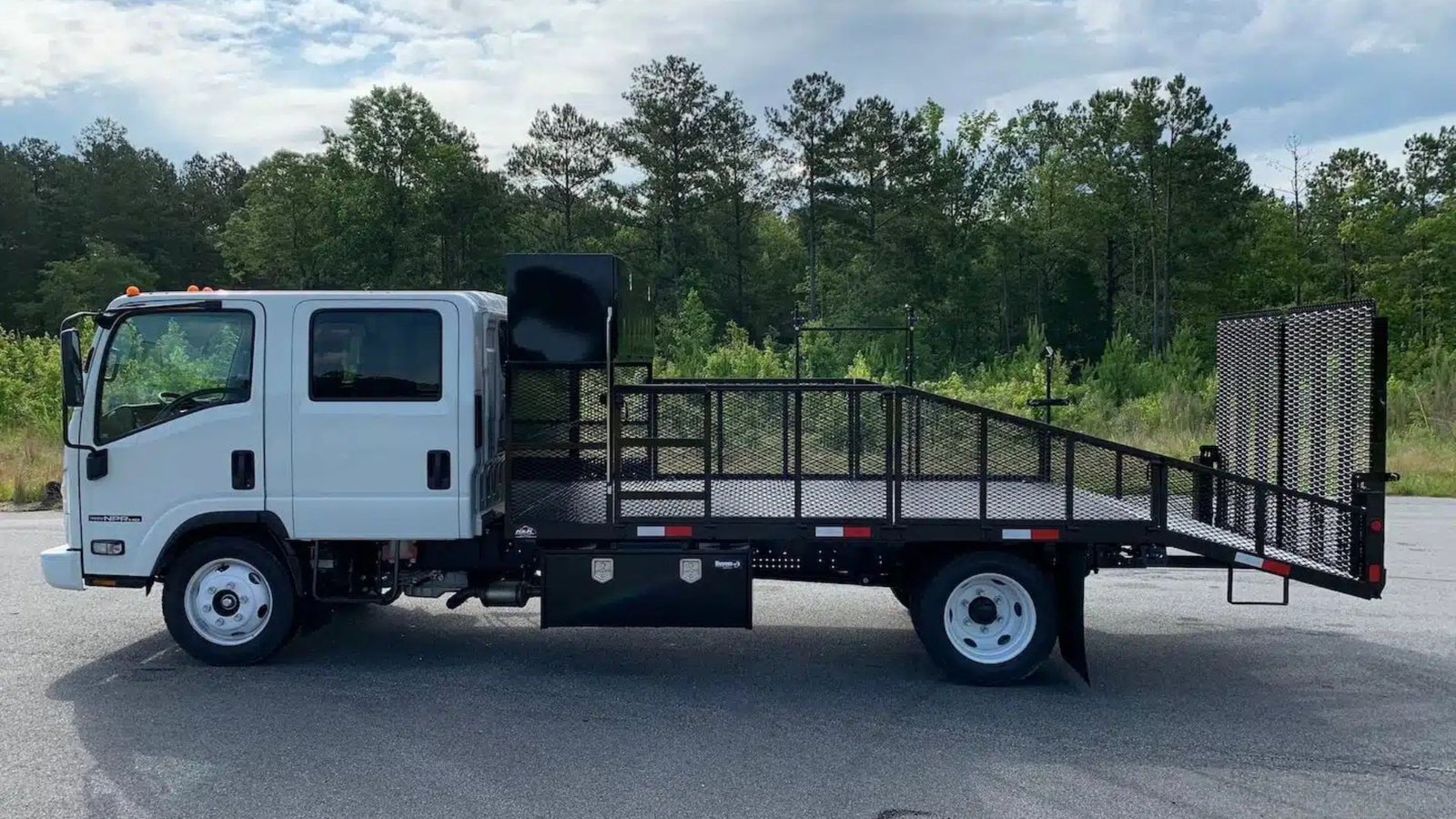 Landscape service truck loaded with outdoor work equipment